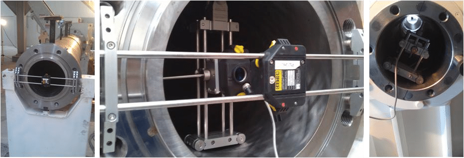Zdjęcie 1: Instalacja lasera. Zdjęcia te pokazują instalację lasera, zmierzone płaszczyzny oraz pomiary lufy i skrzyni biegów. Silnik został również wyrównany z wałem skrzyni biegów wejściowych za pomocą urządzenia smartSCANNER