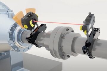 Uno strumento di allineamento laser dell'albero montato su un bene ed esegue l'allineamento laser.